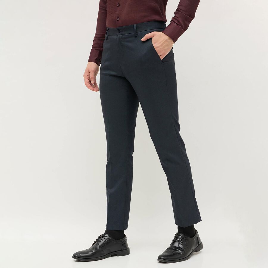 Men's Jet Blue Slim Fit Formal Trousers, Dark Blue, large