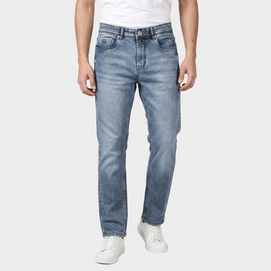 Men's Light Blue Slim Fit Washed Jeans, Light Blue, large