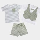 Infants' Mint Green Cotton Round Neck Striped Baba Suit, Light Green, small