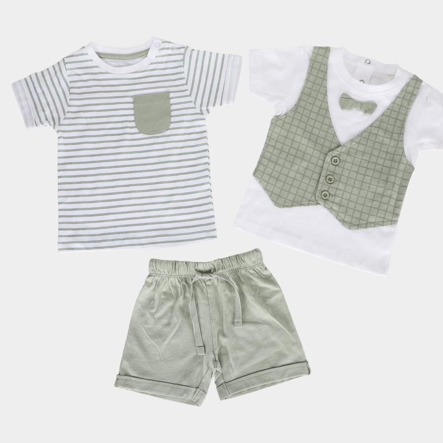 Infants' Mint Green Cotton Round Neck Striped Baba Suit, Light Green, large