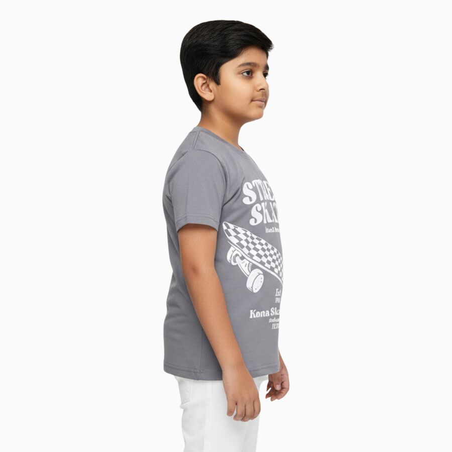 Boys Light Grey Round Neck Casual T-Shirt, Light Grey, large image number null