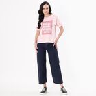 Women's Light Pink Round Neck Casual T-Shirt, गुलाबी, small