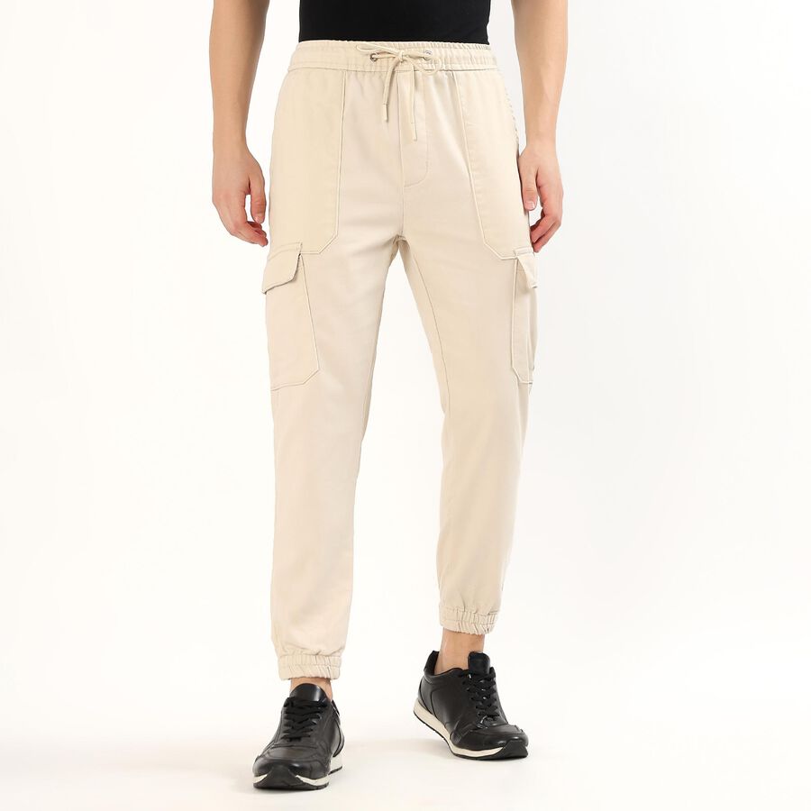 Men's Warm Beige Tapered Fit Cargo Track Pants, गहरा पीला, large image number null