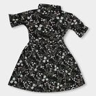 Girls' Black Collar Neck Gathered Dress, Black, small image number null