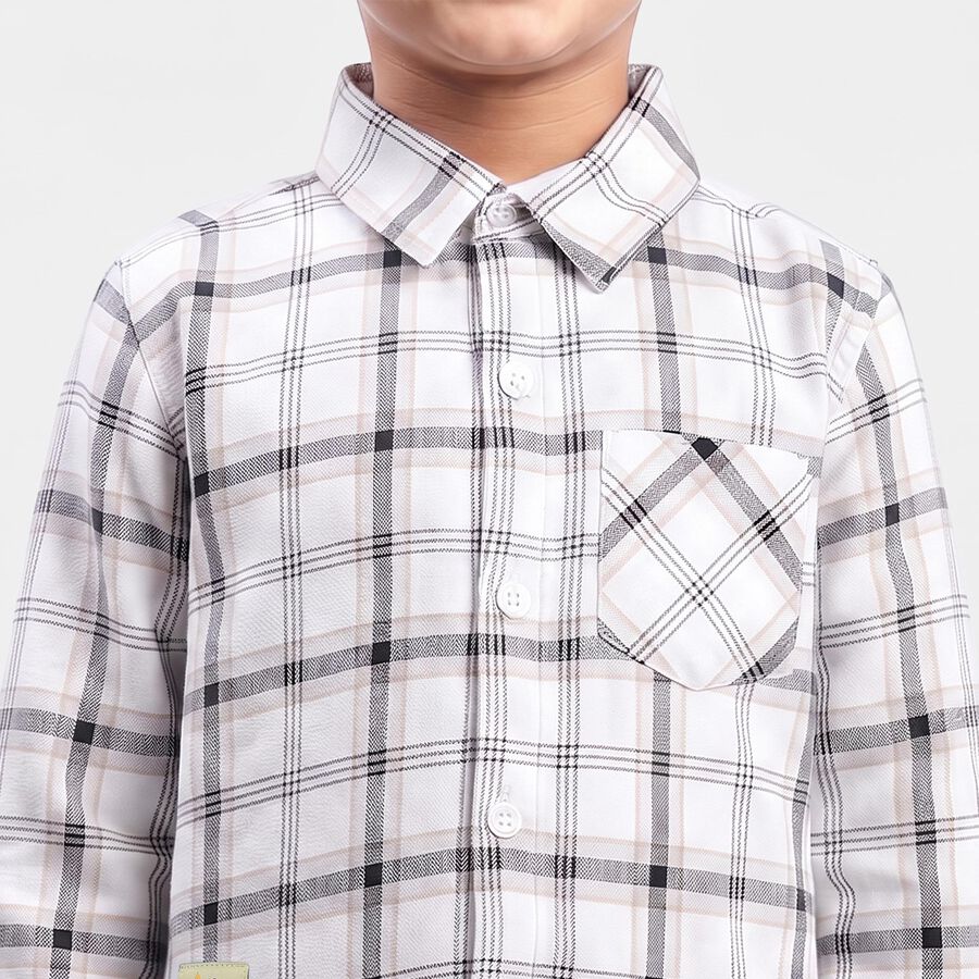 Boys White Cotton Casual Shirt, White, large