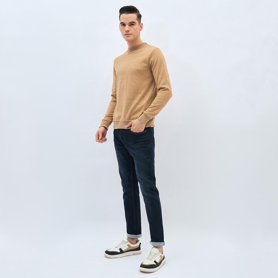 Men's Muted Beige Crew Neck Casual Pullover, Beige, large image number null