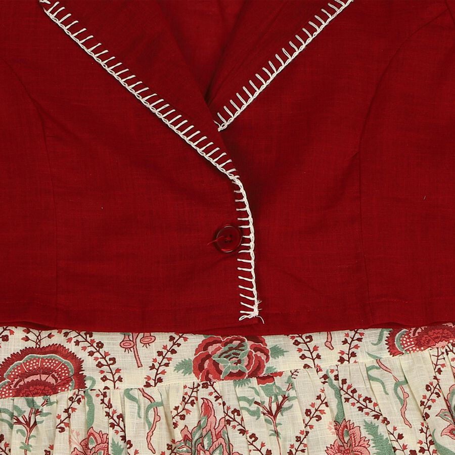 Women's Red Cotton Round Neck Solid Kurta, Red, large