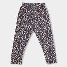 Girls' Black Floral Printed Full-Length Cotton Blend Legging, Black, small image number null