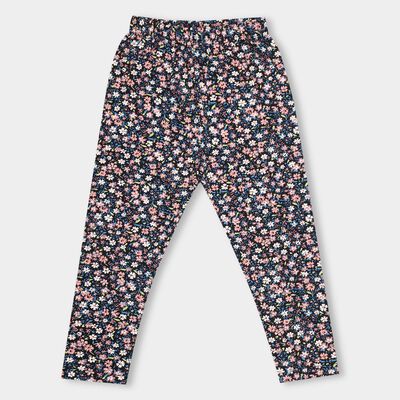 Girls' Black Floral Printed Full-Length Cotton Blend Legging