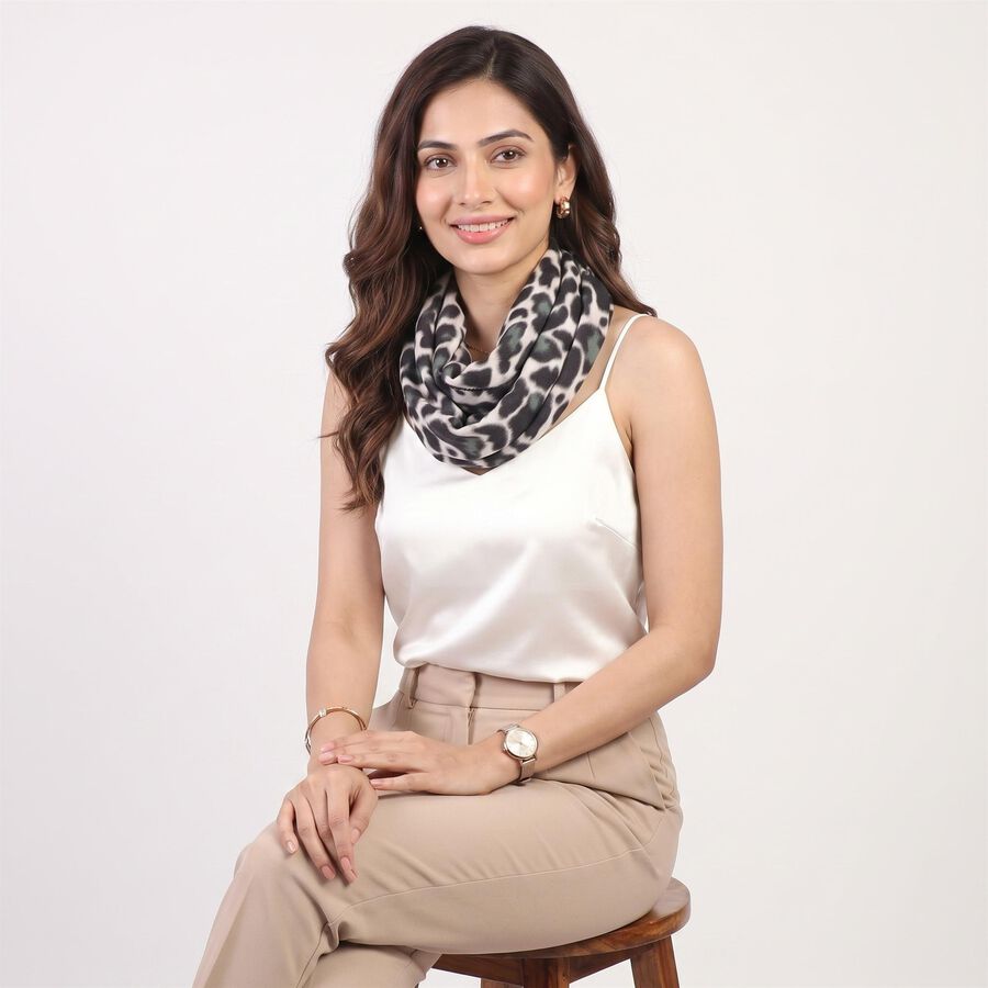 Women Black Printed Stole, काला, large