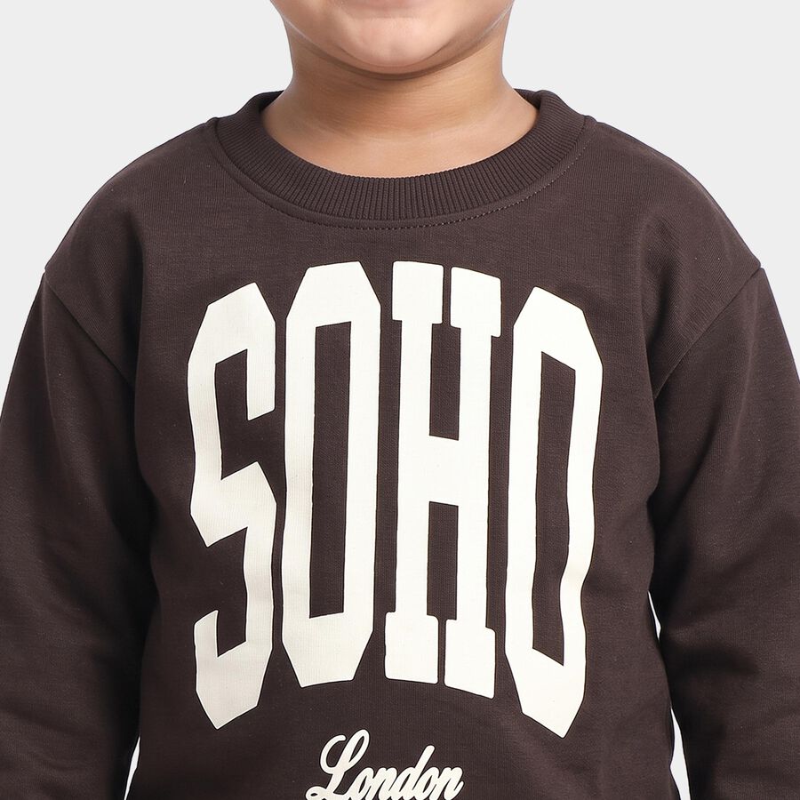 Boys' Brown Crew Neck Graphic Print Sweatshirt, Brown, large
