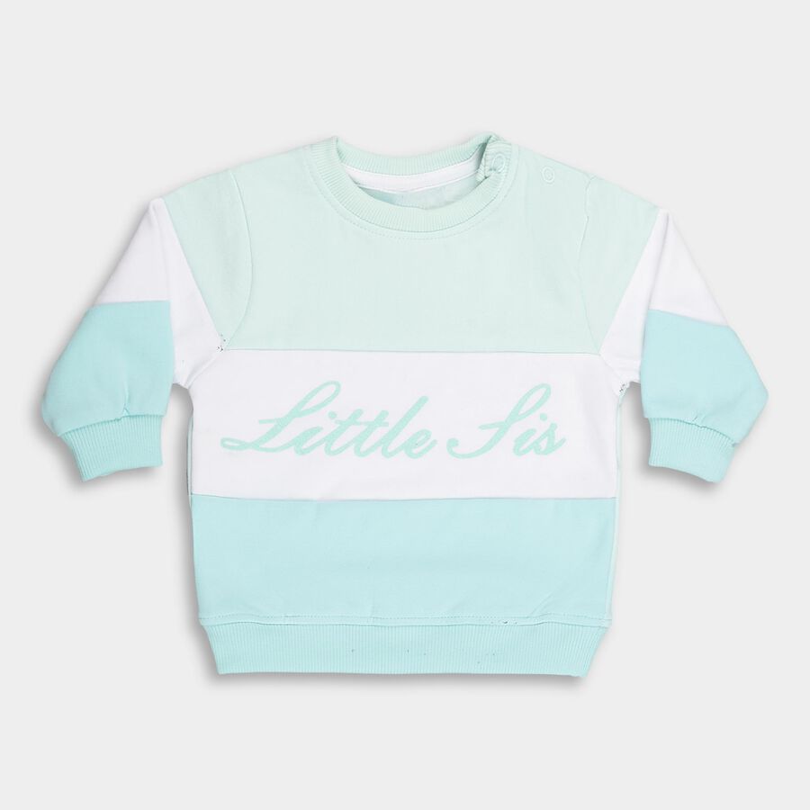 Infants Light Mint Green Crew Neck Casual Sweatshirt, हल्का हरा, large image number null