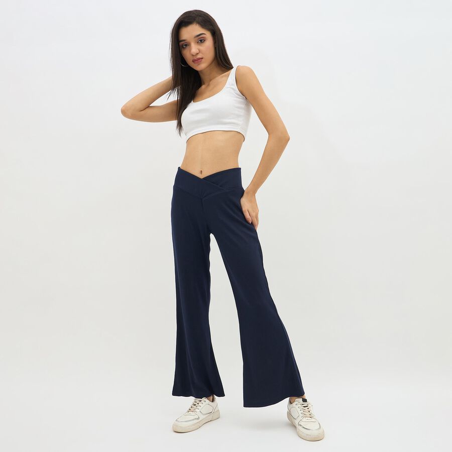 Women's Deep Navy Blue Solid Crossover Waist Pyjama, Navy Blue, large image number null