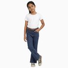 Girls' Dark Indigo Blue Flared Fit Jeans, हल्का नीला, small