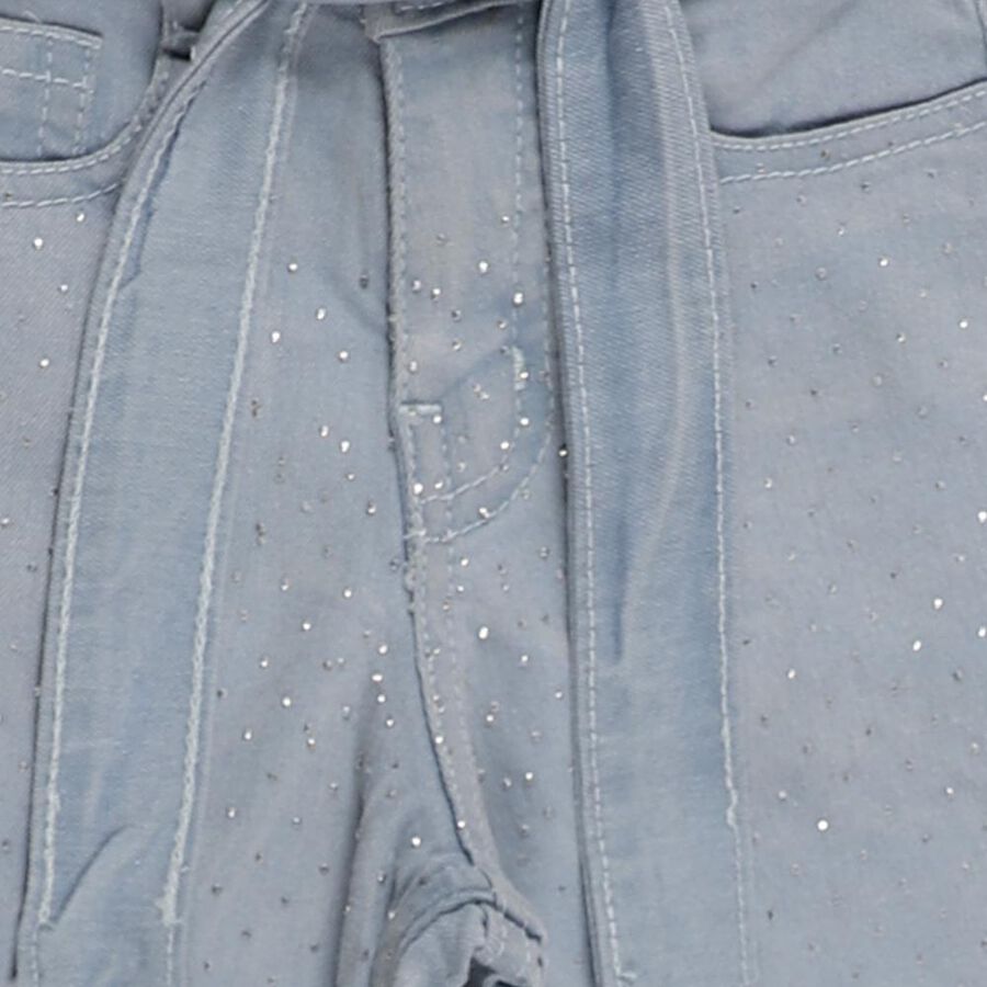 Girls' Light Blue Wide Leg Tie Waist Jeans, हल्का नीला, large image number null