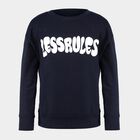 Boys Deep Midnight Navy Blue Crew Neck Casual Sweatshirt, Navy Blue, small