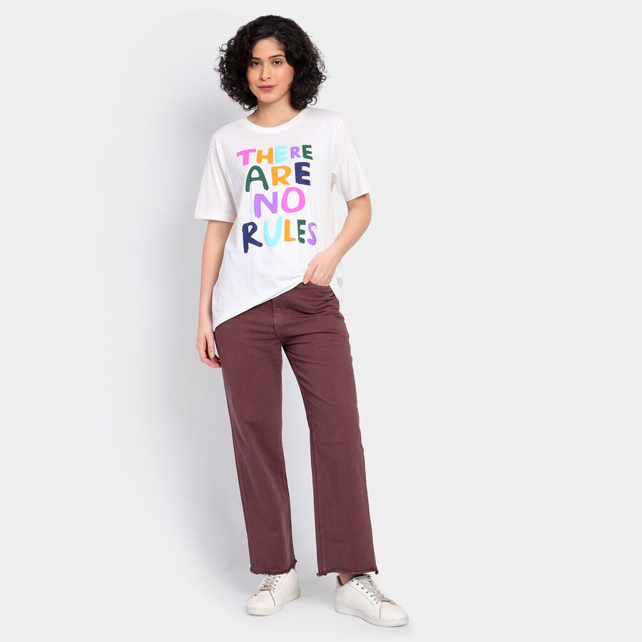 Ladies' 100% Cotton Round Neck T-Shirt, Off White, large image number null