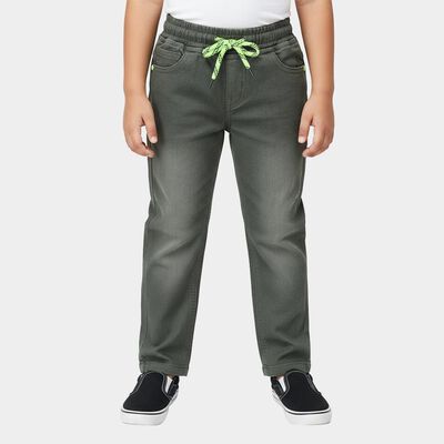 Boys' Olive Regular Fit Elastic Waist Jeans