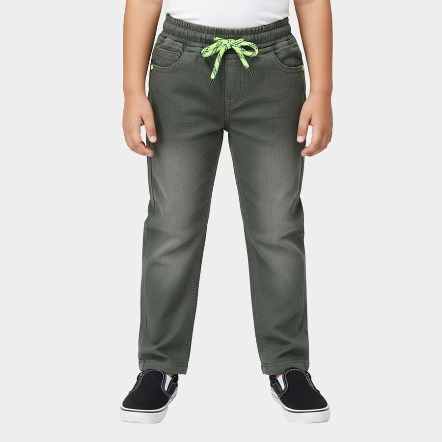 Boys' Olive Regular Fit Elastic Waist Jeans, ओलिव, large