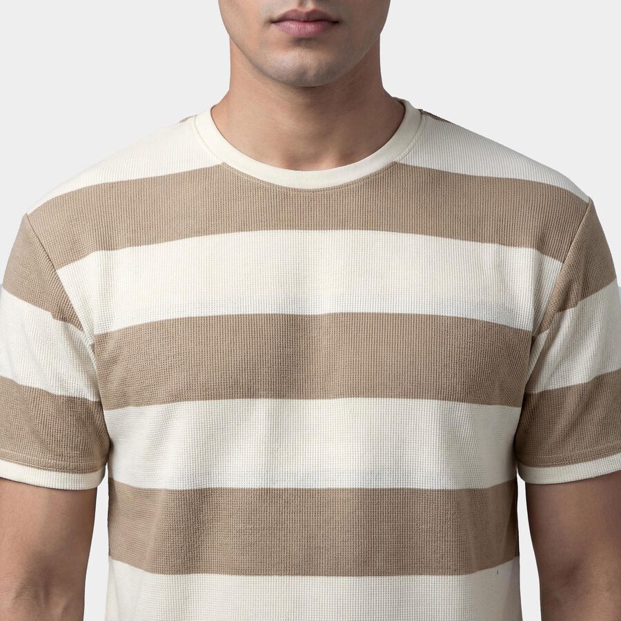 Men's Brown Round Neck Casual T-Shirt, Brown, large