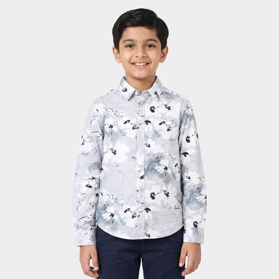 Boys Off White Cotton Floral Shirt