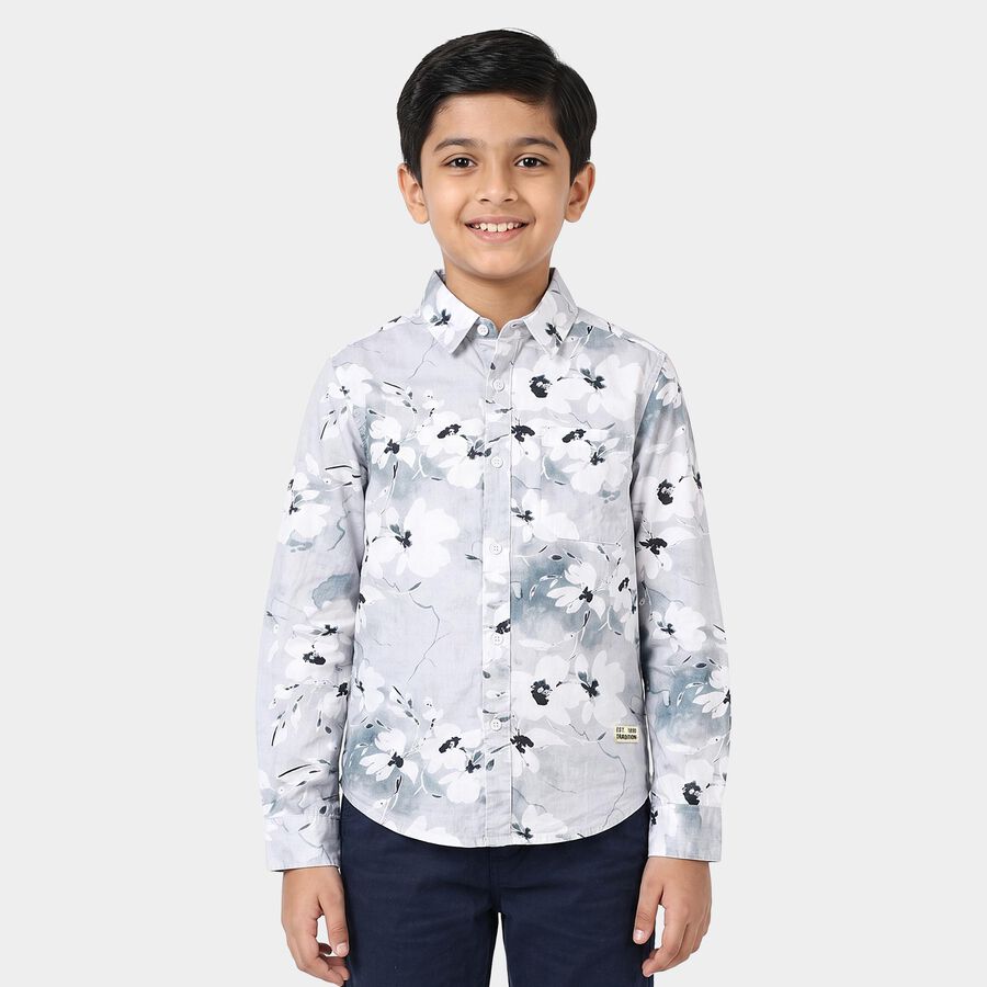 Boys Off White Cotton Floral Shirt, ऑफ व्हाइट, large