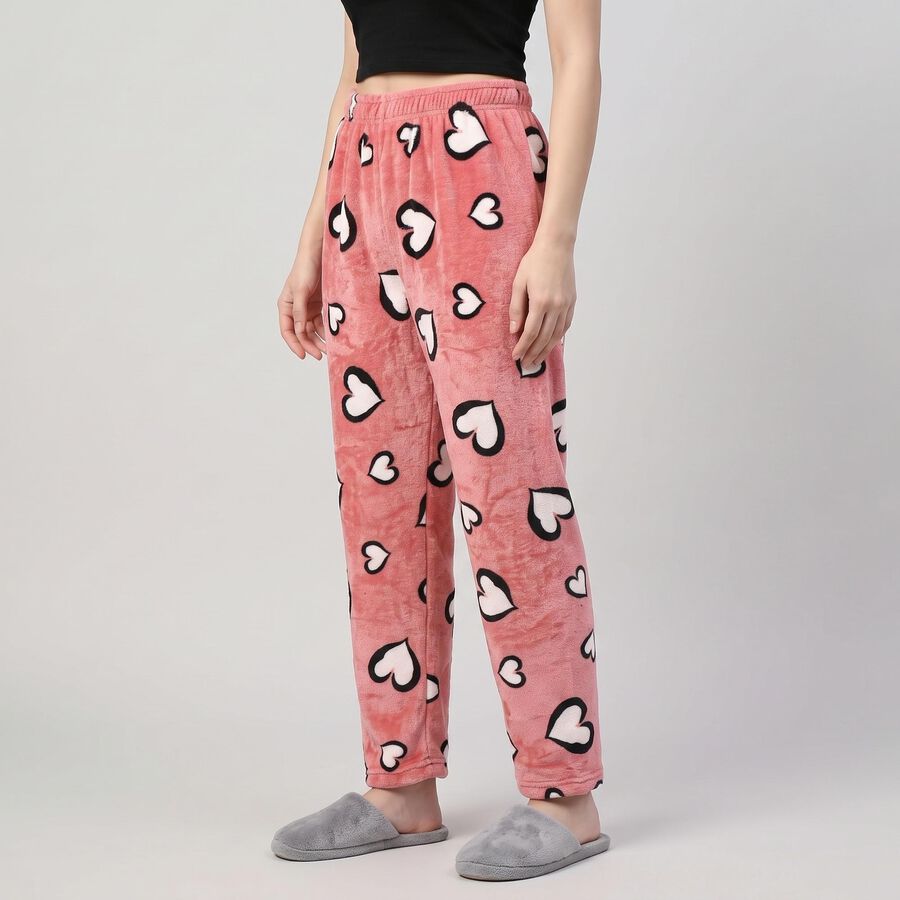 Women's Pink Straight Fit Heart Printed Pyjama, गुलाबी, large
