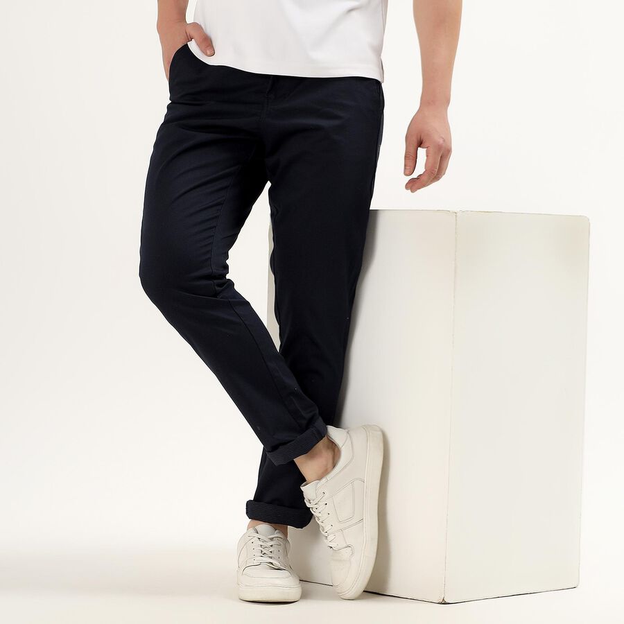 Men's Cross Pocket Slim Fit Casual Trousers, नेवी ब्लू, large image number null