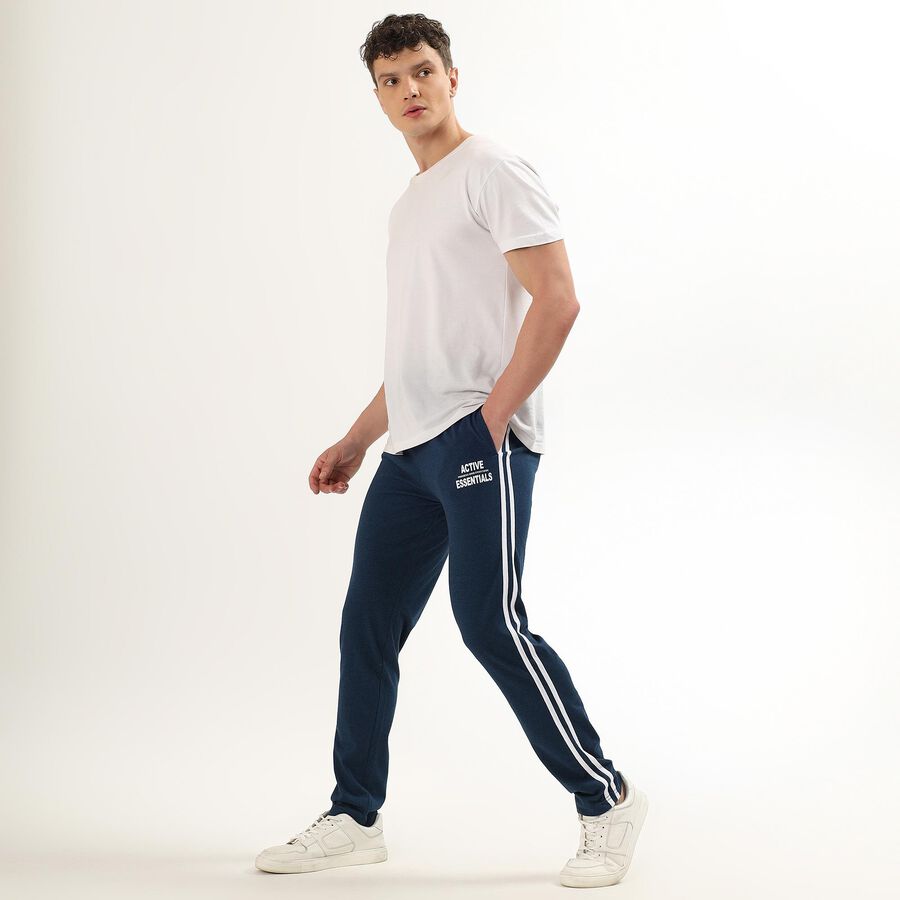 Men's Deep Midnight Navy Slim Fit Track Pants, Teal Blue, large image number null