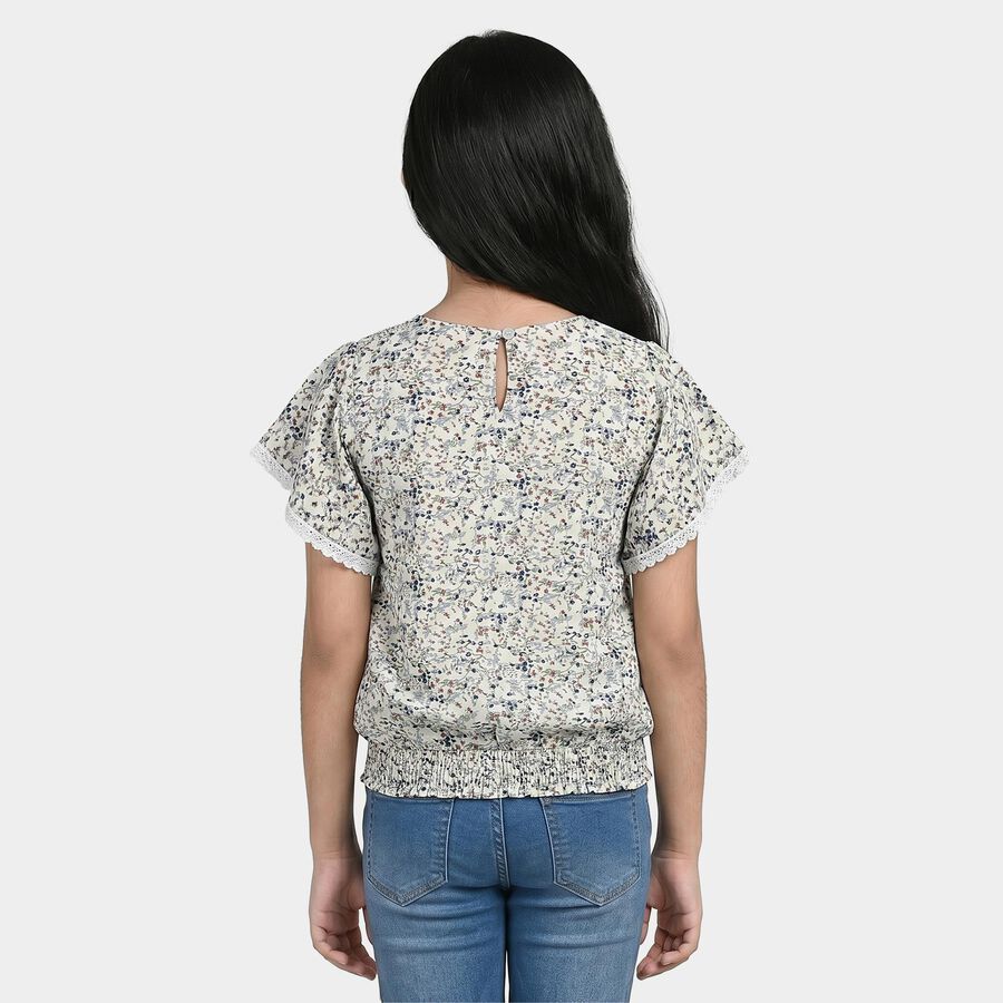 Girls White Round Neck Regular T-Shirt, ऑफ व्हाइट, large