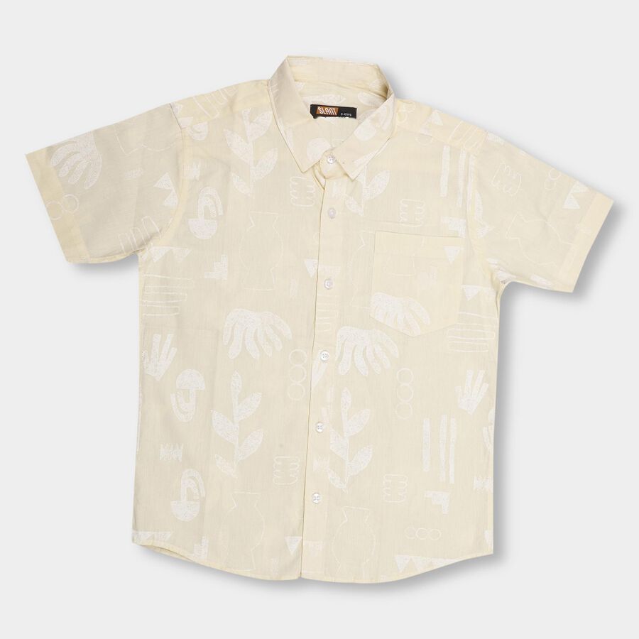 Boys' Light Mustard Yellow Cotton Regular Collar Casual Shirt, पीला, large image number null