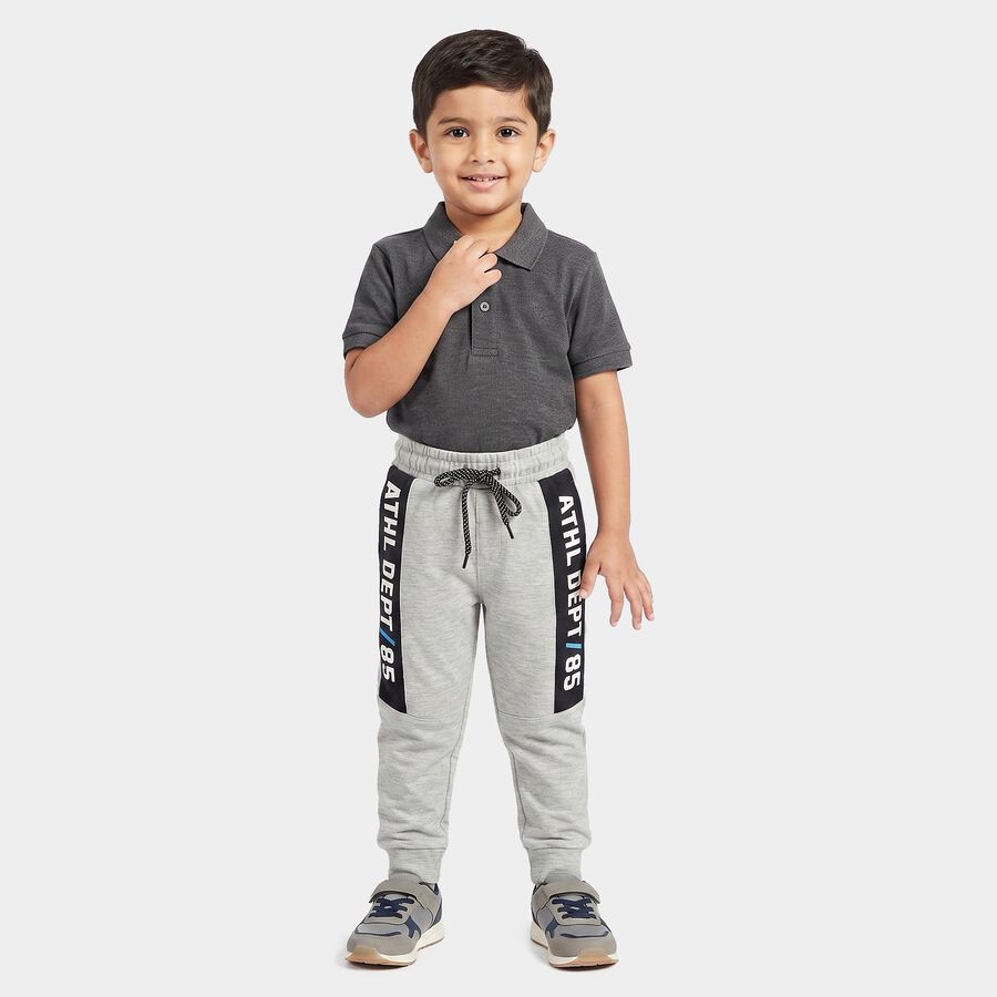 Boys Grey Jogger Typography Printed Pyjama, Melange Light Grey, large