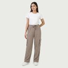 Women's Beige Straight Fit Cargo Track Pants, गहरा पीला, small