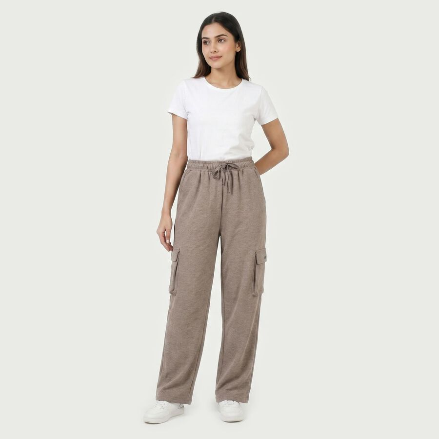 Women's Beige Straight Fit Cargo Track Pants, गहरा पीला, large