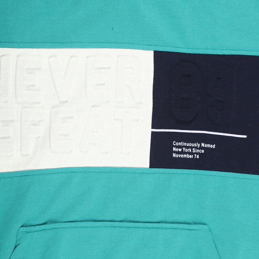 Boys Bright Teal Hooded Neck Casual Sweatshirt, गहरा हरा, large image number null