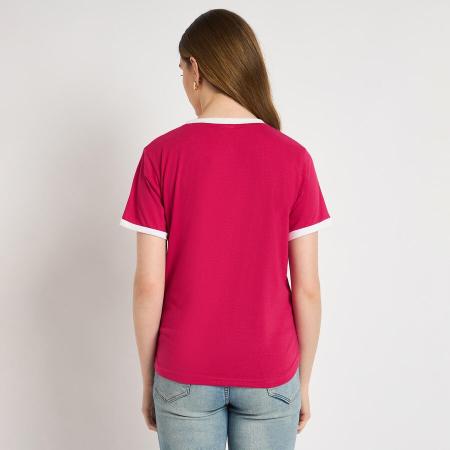 Ladies' Round Neck T-Shirt , रानी (फ्यूशिया), large