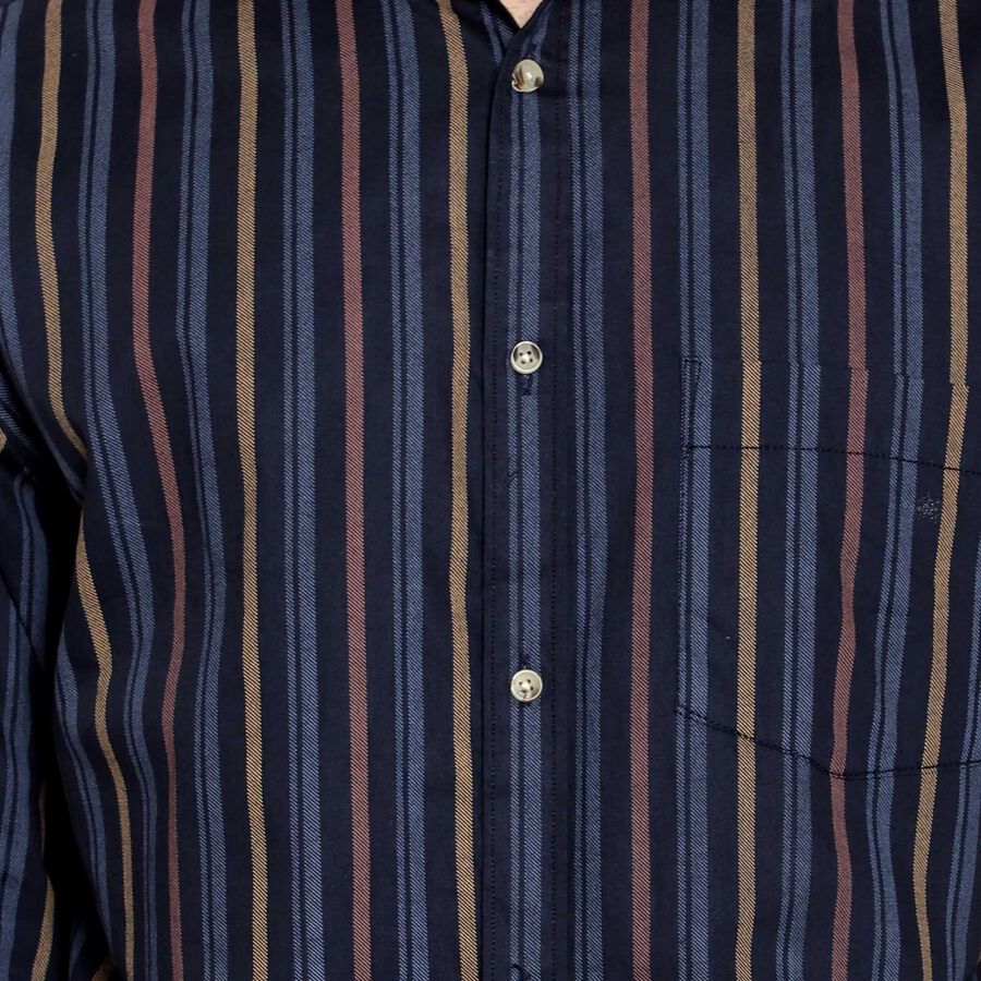 Cotton Stripes Casual Shirt, Dark Blue, large image number null