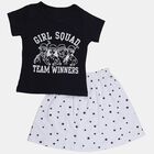 Girls' Navy Blue Round Neck Casual Top and Skirt Set, Navy Blue, small