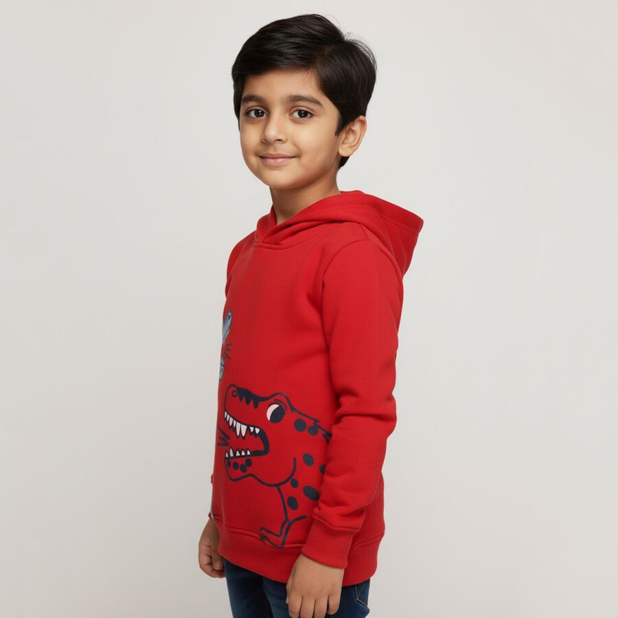Boys Bright Cherry Red Hooded Neck Casual Sweatshirt, लाल, large image number null