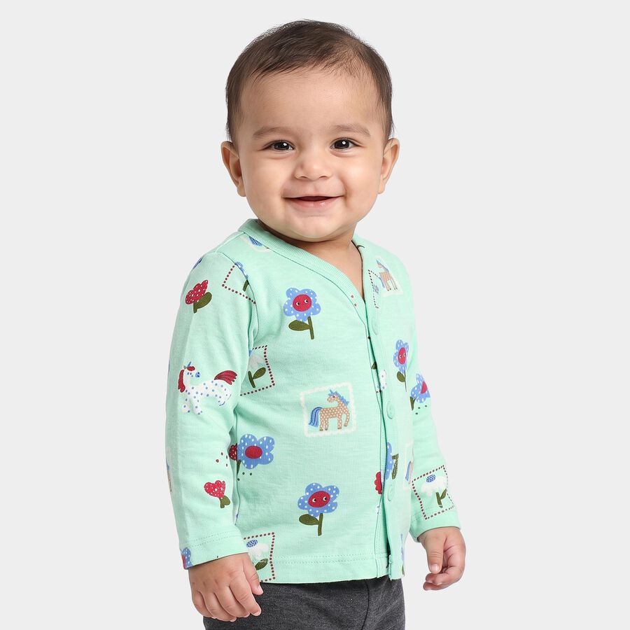 Infants' Mint Green Cotton V-Neck Regular T-Shirt, Light Green, large