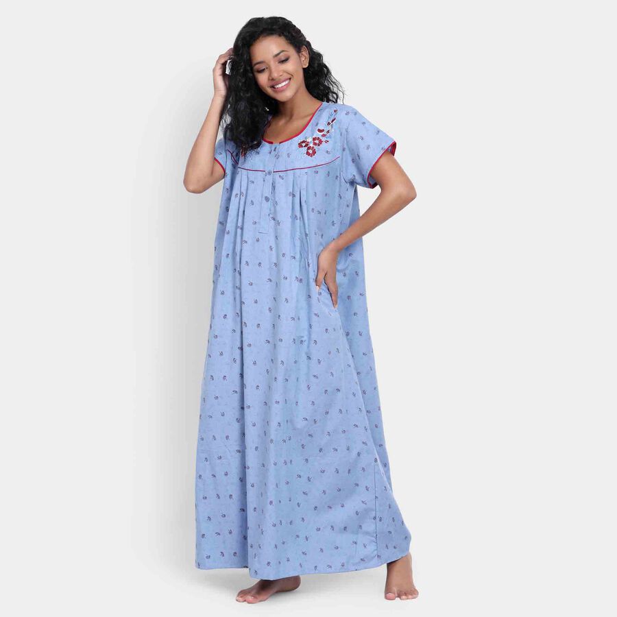 Printed Nighty, Mid Blue, large image number null