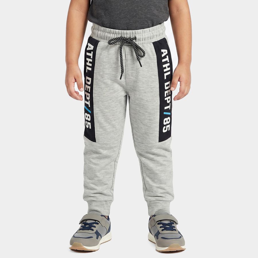 Boys Grey Jogger Typography Printed Pyjama, Melange Light Grey, large