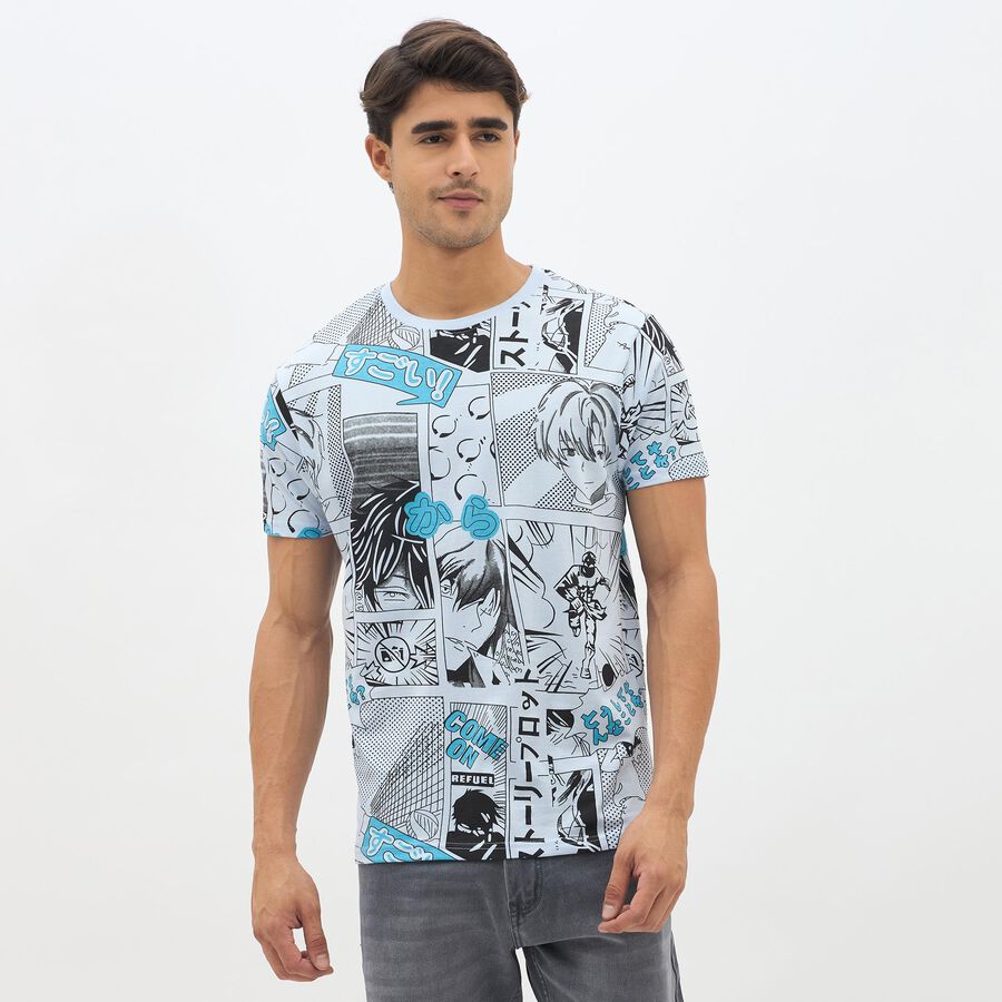 Men's Light Blue Cotton Round Neck Graphic Printed T-Shirt, Sky Blue, large image number null