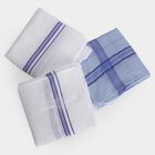 Men's Light Blue Checked Pack of 3 Handkerchief, Mid Blue, small