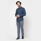 Solid Slim Fit Casual Trousers, Mid Blue, small image number null
