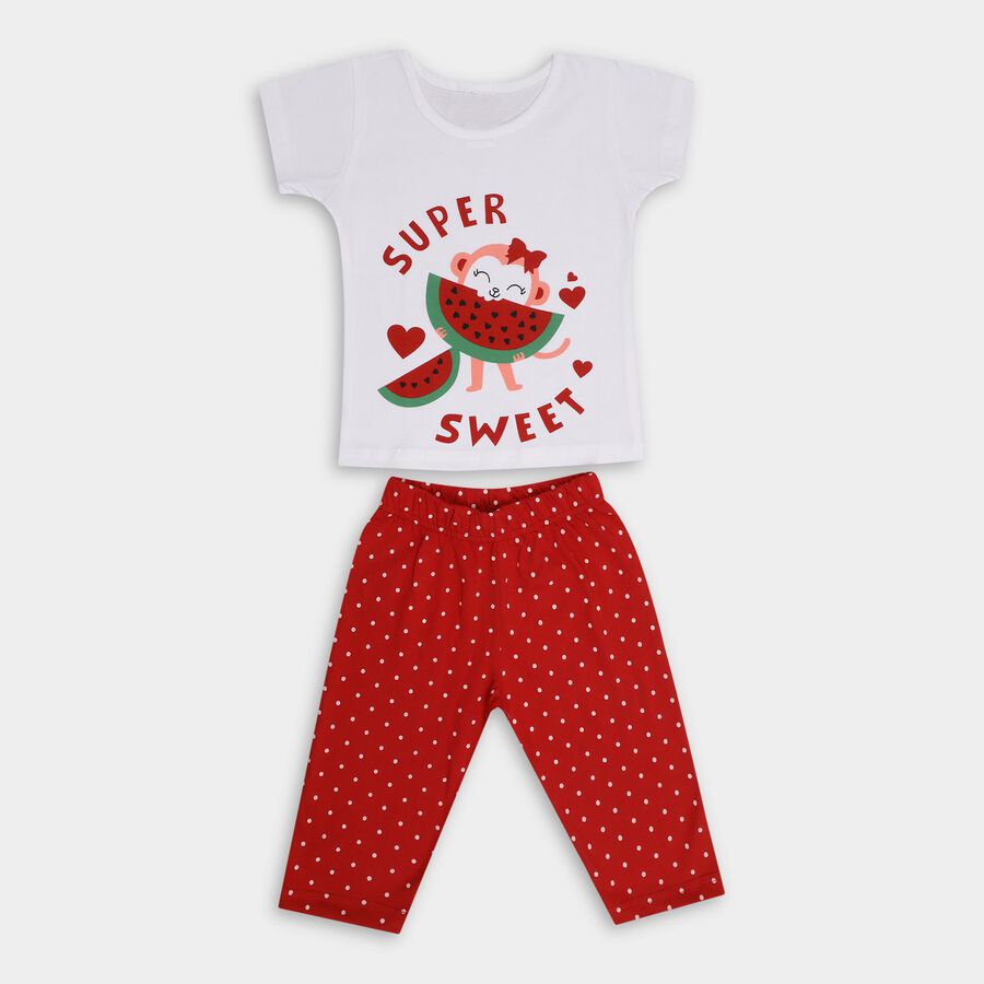 Girls' 100% Cotton Capri Set, White, large image number null