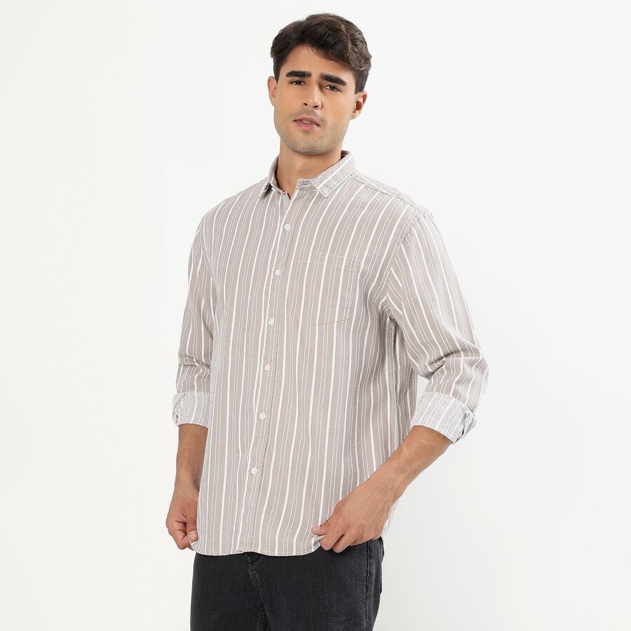 Men's Khaki Cotton Classic Slim Fit Casual Shirt, Khaki, large image number null