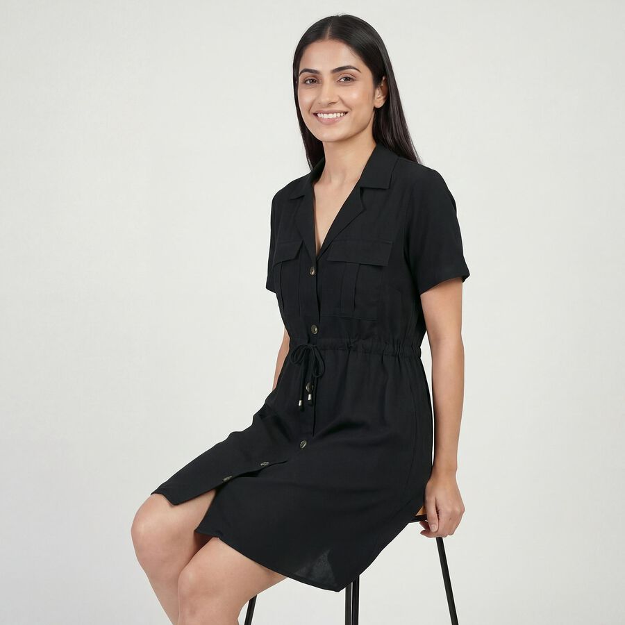 Women's Black High Neck Ribbed Bodycon Dress, Black, large