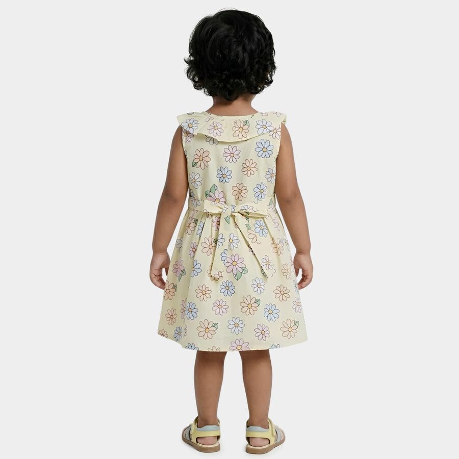 Girls' Yellow Floral Printed Sleeveless Frock, पीला, large