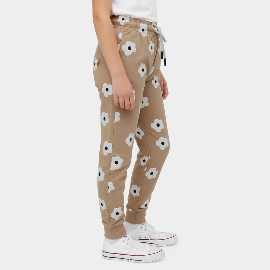 Girls' Beige Regular Fit Printed Pyjama, Beige, large